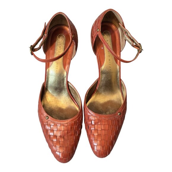 Retro ANTONIO MELANI Burnt Orange Woven Leather Heel sz 8 - Picture 4 of 8